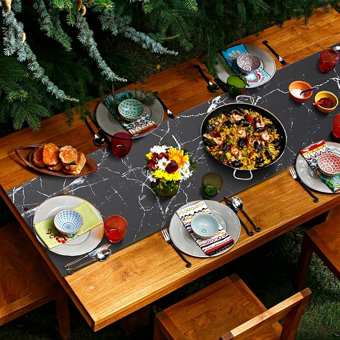 2 Pcs Trivet Table Runner Hot Plates Mat 12 X 40 Inch Heat Resistant Table Protector Waterproof Decorative Farmhouse Kitchen Trivets Counter Heat Proof Placemats for Hot Dishes (Black Marble, 2 Pcs)