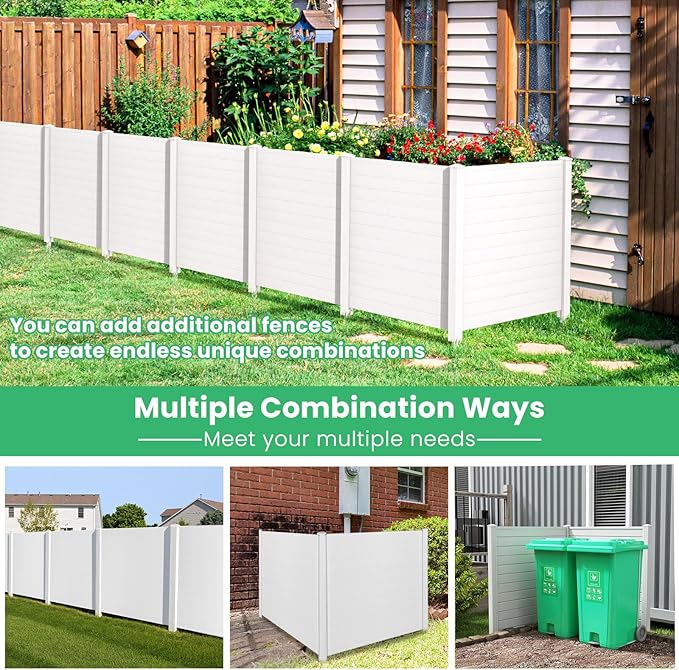Giantex Outdoor Privacy Screen 2 Panels, 48''W x 48''H Decorative Air Conditioner Fence Trash Can Enclosure with 3 Stakes, Easy Assembly, PVC Vinyl Picket Fences for Garden Patio Lawn, White