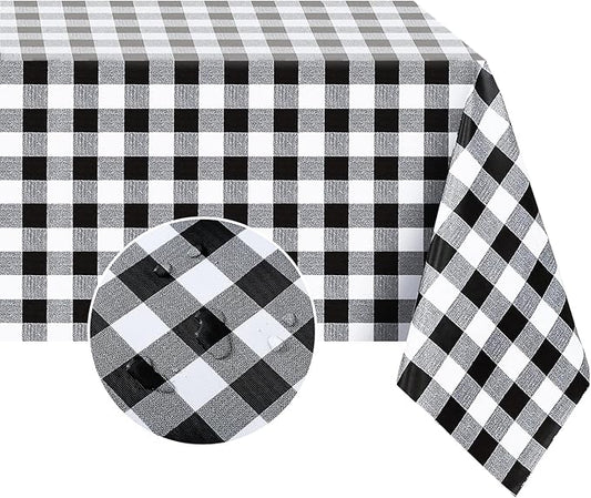 Romanstile Rectangle Vinyl Tablecloth, 100% Waterproof Buffalo Gingham Plastic Table Cloth, Heavy Duty Wipeable Checkered Table Covers for Outdoor, Camping, Picnic, Patio - 60 x 102, Black and White