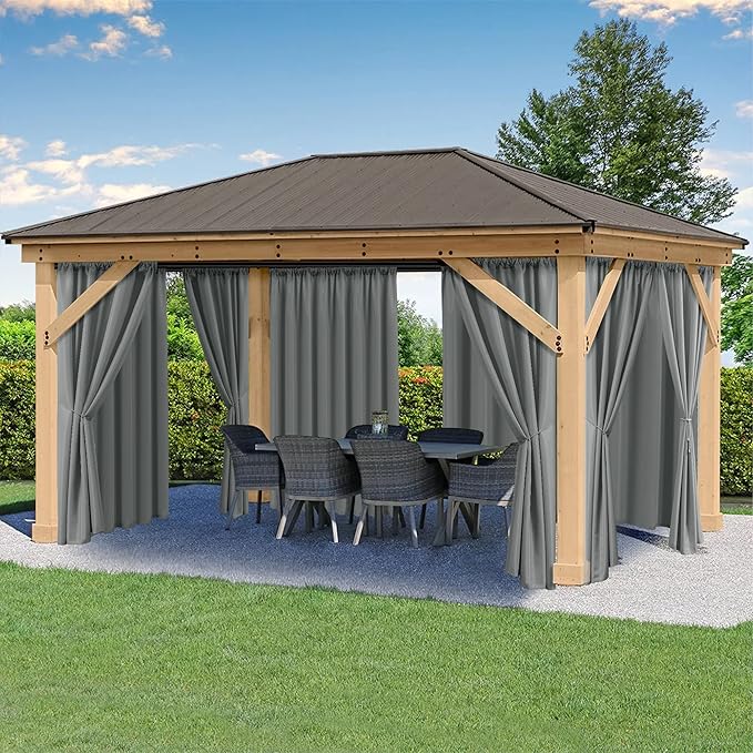HolidayIdeas Outdoor Patio Curtains Waterproof with Rod Pocket 6 Panels 54x95 Inch- Protect Privacy Balcony Outdoor Curtains for Apartments,Porch, Gazebo, Pergola, Sliding Glass Door, Grey