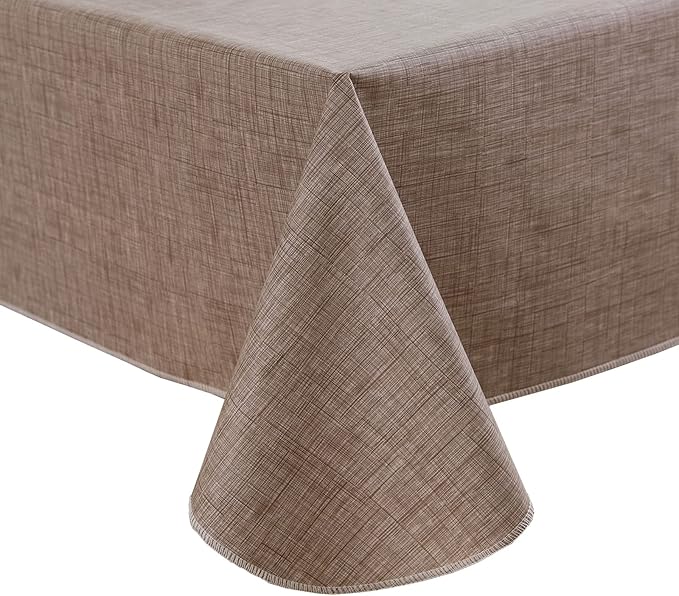 LIBERECOO Vinyl Tablecloth with Flannel Backing, Flaxen, Waterproof, Stain-Resistant, Easy-Clean Table Cover for Dining, Kitchen, and Outdoor Use, 60" x 102" Rectangle