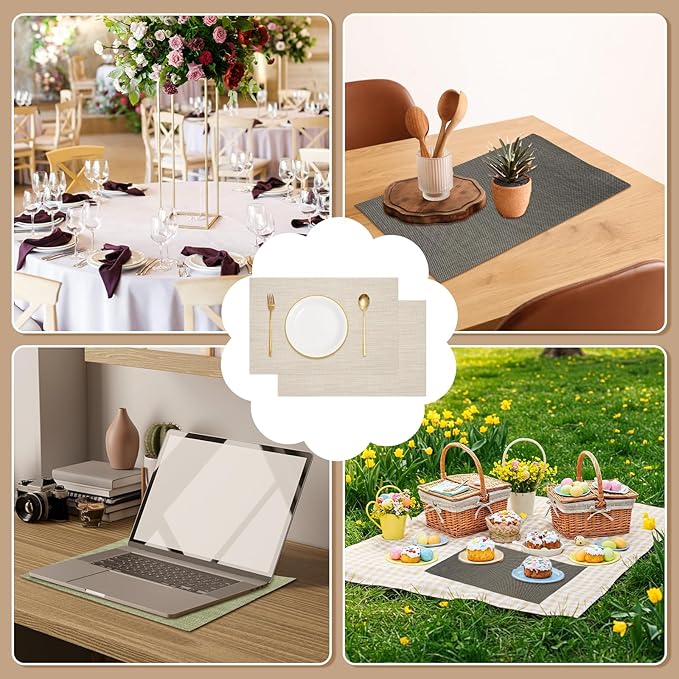 uxcell Faux Linen Placemats, 12x18 Inch Heat Resistant Place Mats Machine Washable Non-Slip Cloth Placemats for Dining Table Kitchen Indoor Outdoor Home Decoration(Beige,2Pcs)