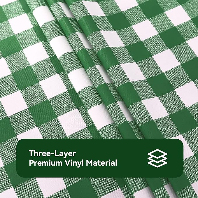 Romanstile Square Vinyl Tablecloth, 100% Waterproof Buffalo Gingham Plastic Table Cloth, Heavy Duty Wipeable Checkered Table Covers for Outdoor, Camping, Picnic, Patio - 54 x 54, Green and White