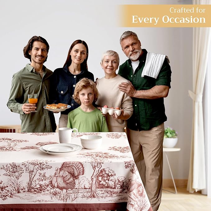 Maison d' Hermine Table Cloth Square Table 100% Cotton 54 x 54 Inches Fall Tablecloth Reusable Everyday Use for Thanksgiving Christmas Decorations Dining Farmhouse Party (Holy Jouy - Brown)