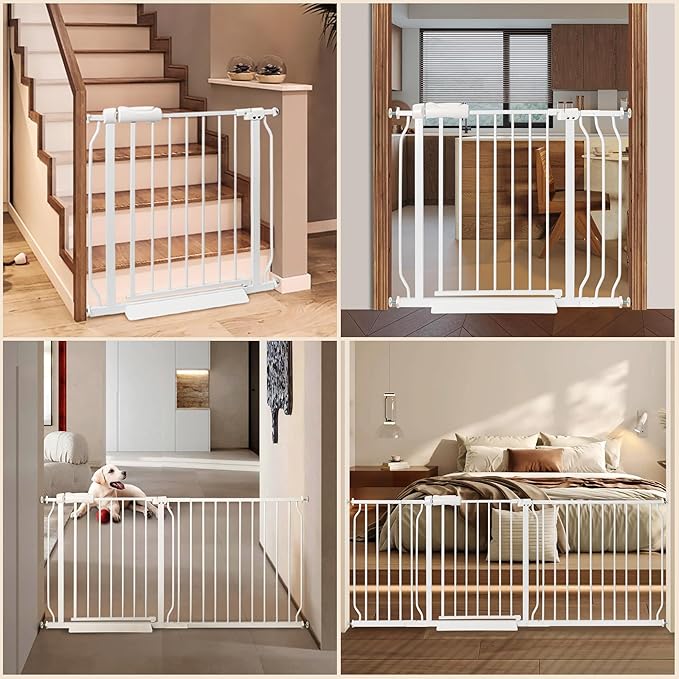 Extra Wide Baby Gate with Door Pressure Mounted 71.65-76.38 Inch,Child Baby Gates for Doorways No Drilling,Walk Through Dog Gate Indoor for The House Kitchen Stairs,White