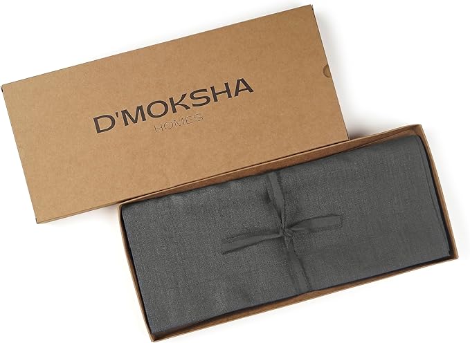 D'Moksha Homes Linen Table Runner 36 Inches - 100% Pure Linen Charcoal Grey Small Table Runner 14 x 36 Inch for Dresser, Coffee Tables, Winter, Holiday - Machine Washable