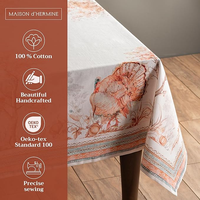 Maison d' Hermine Table Cloth Square Table 100% Cotton 60 x 60 Inches Fall Tablecloth Reusable Everyday Use for Thanksgiving Christmas Decorations Dining Farmhouse Party (Giving Thanks)