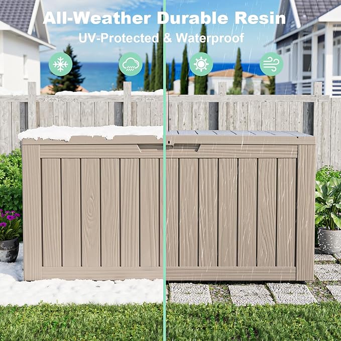 75 Gallon Outdoor Storage Box – Resin Deck Box with Lockable Lid, Waterproof Patio Furniture Storage for Tools, Garden & Yard Organization