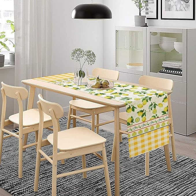 Lemon Buffalo Plaid Table Runner,Rustic Farm Fruit Aesthetic Country Farmhouse Dining Table Decoration for Home Holiday Party Dresser Kitchen Cabin Restaurant Wedding Decor 13×70in