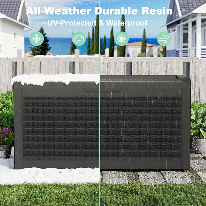 60 Gallon Outdoor Storage Box – Resin Deck Box with Lockable Lid, Waterproof Patio Furniture Storage for Tools, Garden & Yard Organization