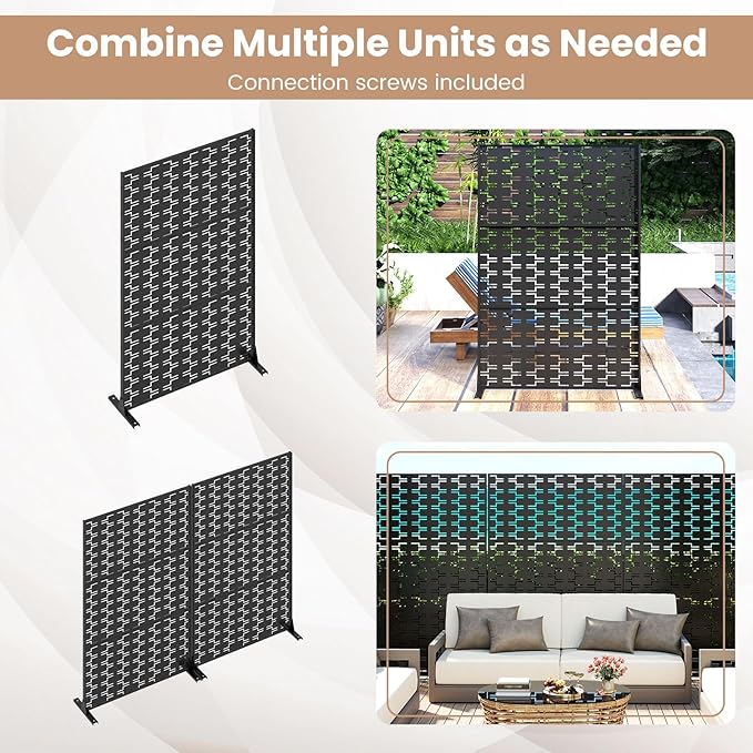 Giantex 2 Panels Metal Privacy Screen, 72''H x 48''W Powder-Coated Decorative Outdoor Fence Panel, Wall Divider for Room Separation, Freestanding Patio Divider for Balcony & Yard (Brick Pattern)