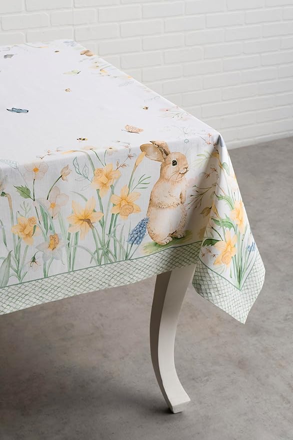 Maison d' Hermine Table Cloth Rectangle Table 100% Cotton 70 x 90 Inches Tablecloth Reusable Decorative for Dining Room, Farmhouse, Home, Party, Festive & Wedding Spring Summer - Easter Dew