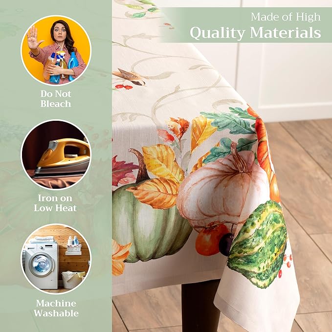 Maison d' Hermine Table Cloth Rectangle Table 100% Cotton 70 x 120 Inches Fall Tablecloth Reusable Everyday Use for Thanksgiving Christmas Decorations Dining Farmhouse Party (Lumina)