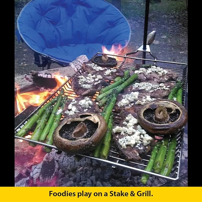 Stromberg Carlson Campfire Grill Grate – Stake & Grill for Outdoor Cooking with Nylon Bag, Fire Pit Accessories, Campfire Cooking Equipment, Portable Equipment, RV Use - 36" Long Stake, 15"x22"