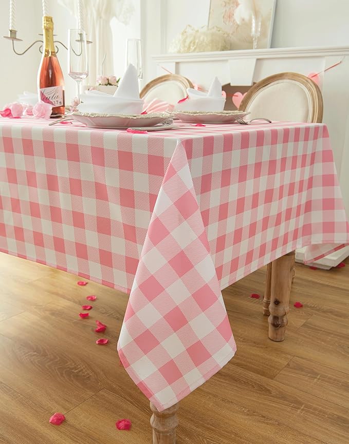 Waterproof Plaid Tablecloth Fabric - Oblong 52x70 Inch Classic Buffalo Tartan Table Cloth for Indoor/Outdoor Use - Washable Table Cover for Dinner, BBQs, and Parties
