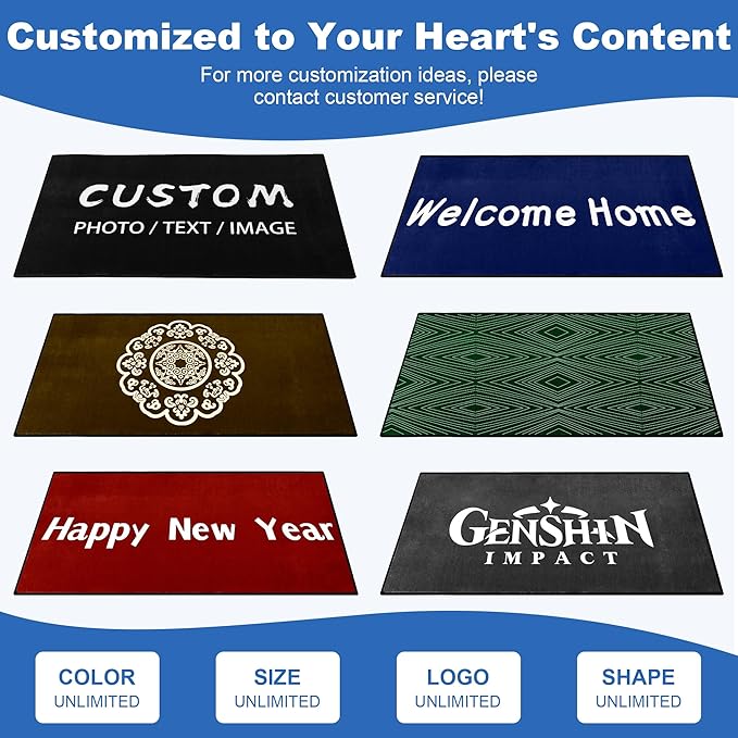 Custom Rugs with Logo Doormat Runner Personalized Commercial Area Carpet with Any Size Color Logo Shape Pattern Non Slip Rugs for Indoor Outdoor