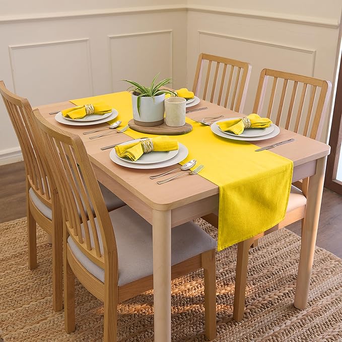 Encasa XO Table Runner 13"x59" Long | Cotton Canvas Fabric | Sunbeam Yellow Solid Color | Machine Washable & Durable