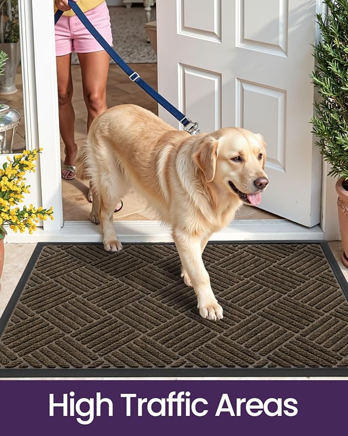 DEXI Front Door Mat Outside Entrance, 2x4 ft Rubber Entry Doormat Heavy Duty, Welcome Mats Non Slip for Inside House Floor Entryway Back Doors Exterior Patio, Diamond Brown