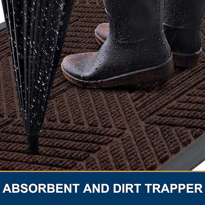 Smiry Front Door Mat Outside Entrance, Heavy Duty Sturdy Natural Rubber Doormat, Trap Dirt and Moisture, Easy Clean Low Profile Mats for Indoor Outdoor Entry, Irregular Triangle (36x24, Dark Brown)