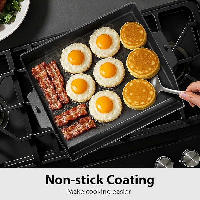 Utheer 17" x 13" Cast Iron Griddle for Gas Grill and Stove Top, Universal Flat Top Griddle with Pre-Seasoned Nonstick Coating, X-Shaped Reinforced Ridges, Perfect for Healthy Cooking, Parties, Camping