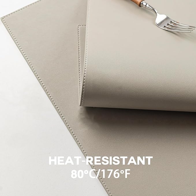 Faux Leather Placemats Set of 8 Vinyl Washable Wipeable Table Mats for Kitchen Dining Table Heat Resistant Waterproof Indoor/Outdoor Placemats Non-Slip Easy Clean Place Mats-Almond Birch