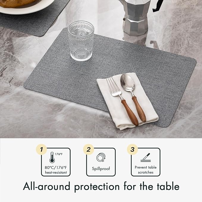 Faux Leather Placemats Set of 8 Vinyl Washable Wipeable Table Mats for Kitchen Dining Table Heat Resistant Waterproof Modern Indoor/Outdoor Placemats Non-Slip Easy Clean Place Mats (Stargaze)
