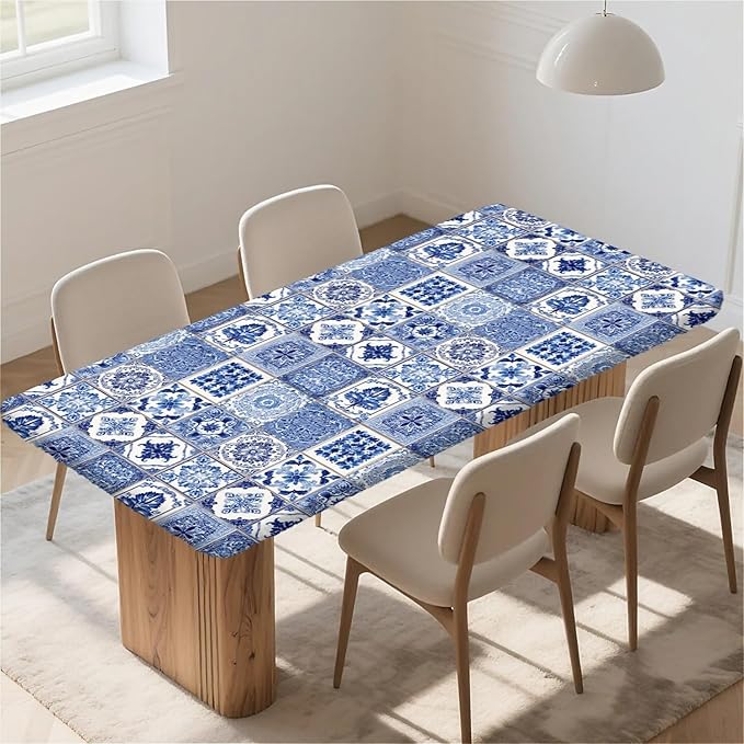 Rectangle Table Cloth Cover Waterproof Elastic Fitted Polyester Fitted Tablecloths for 6 Foot Tables for Indoor,Picnic, Camping, Outdoor （60" x 30"，Bohemia）