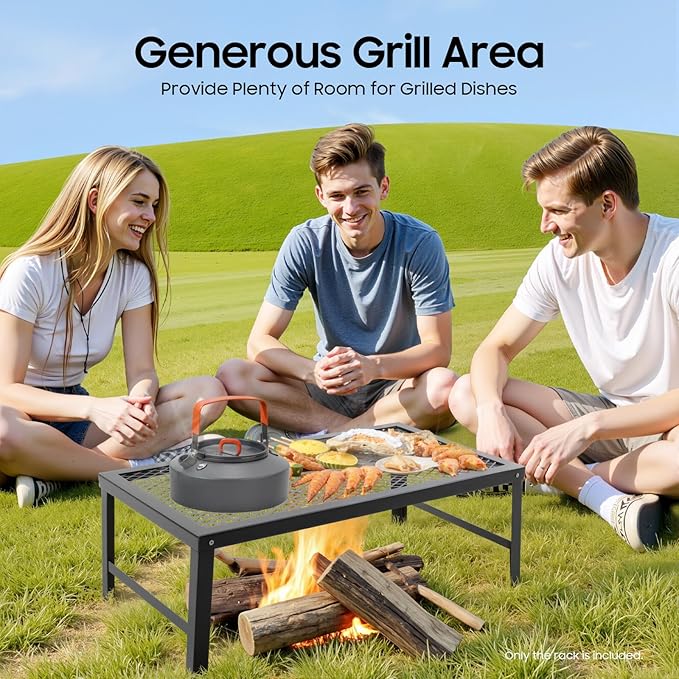 Folding Campfire Grill, 21.7in x 11.8in Portable Over Fire Camp Grill with Legs, Fire Pit Cooking Grate Barbecue Griddle Plate, Campfire Cooking Equipment for Outdoor Barbecue, Picnic, Camping