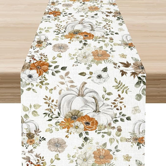 Fall Table Runner, Farmhouse Seasonal Autumn Pumpkin Harvest Thanksgiving Rustic Coffee Table Center Decor for Home Kitchen Dining Patio Holiday Party Indoor Outdoor Table Decorations, 13"x90" Inch