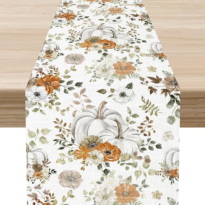 Fall Table Runner, Farmhouse Seasonal Autumn Pumpkin Harvest Thanksgiving Rustic Coffee Table Center Decor for Home Kitchen Dining Patio Holiday Party Indoor Outdoor Table Decorations, 13"x72" Inch