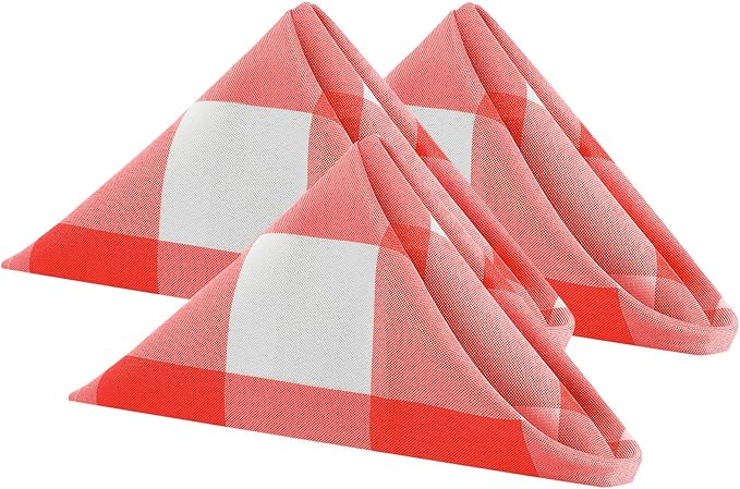 Buffalo Plaid Table Napkins Set of 100 Checkered Cloth Napkins 17x17 inch Washable Dinner Gingham Pattern Napkins Soft Napkins for Wedding Party Dining Banquet(Red and White)