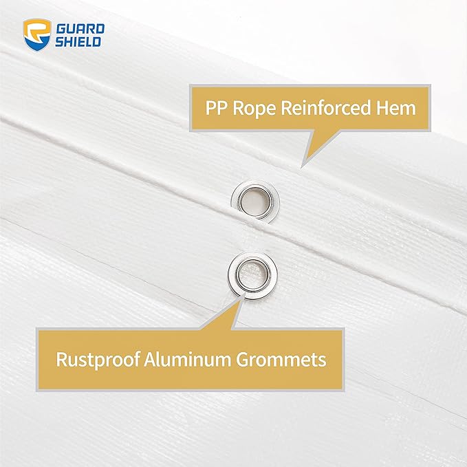 GUARD SHIELD Heavy Duty Tarp 18x24 Feet White Multi Purpose Thick Waterproof Poly Tarp Cover 10mil