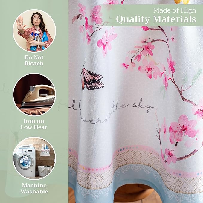 Maison d' Hermine Table Cloth Round Table 100% Cotton 69 Inches Tablecloth Reusable Decorative Everyday Use for Dining Room, Farmhouse, Home Party, Festive & Wedding Spring Summer - Blossoms In Spring