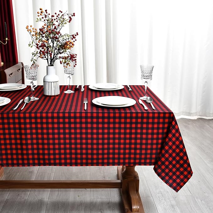 Red Gingham Christmas Plaid Tablecloth - Rectangular 58x102 Inch Water Resistant Table Cloth for Indoor/Outdoor Use - Holiday Table Cover for Kitchen, Picnics, and Parties