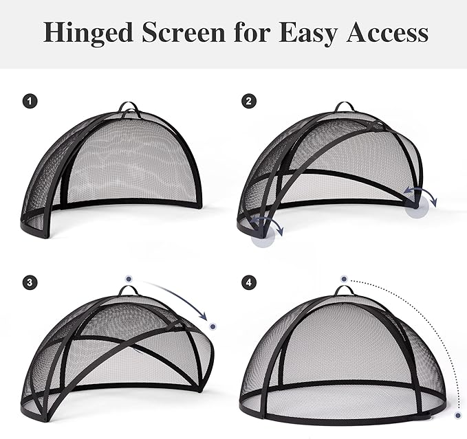 SUNCREAT Heavy-Duty Fire Pit Screen, Steel Mesh Round Spark Screen with Handle, 35 Inch
