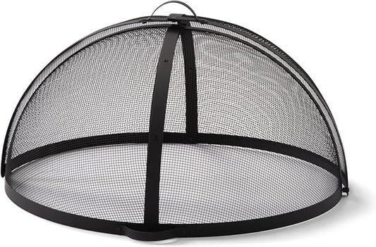 SUNCREAT Outdoor Fire Pit Spark Screen Cover Accessory, Patio Round Easy-Opening Fire Mesh Screen Guard, Heavy Duty Steel Fire Pit Ember Lid with Hinge, 32 Inch