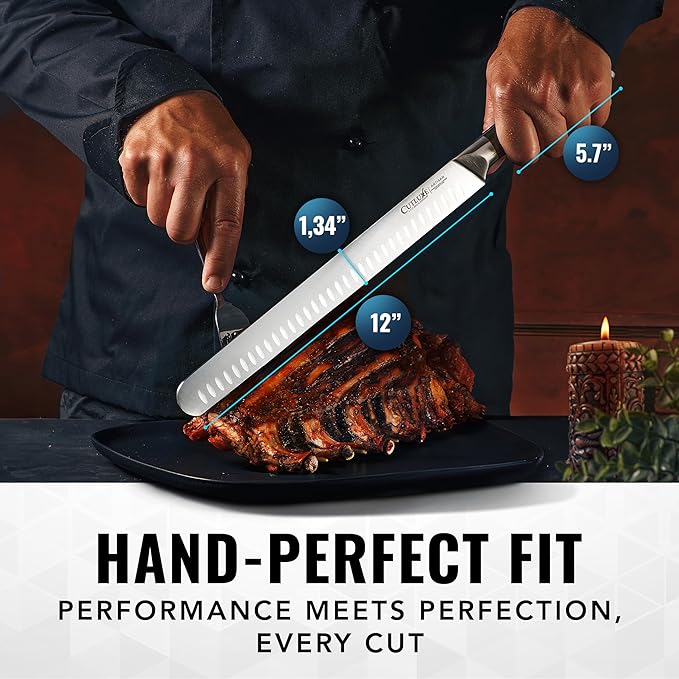 Cutluxe Brisket Knife – 12" Carving & Slicing Knife for Meat & BBQ – Razor Sharp German Steel, Sheath Included, Ergonomic Full Tang Handle Design, Grilling Gifts for Men – Artisan Series
