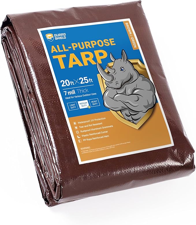 GUARD SHIELD Brown/Green Tarp 20x20 Feet Medium Duty Outdoor Waterproof Multi Purpose Poly Tarps Cover 7mil