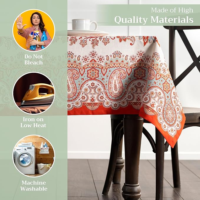 Maison d' Hermine Table Cloth Rectangle Table 100% Cotton 60 x 120 Inches Fall Tablecloth Reusable Everyday Use for Thanksgiving Christmas Decorations Dining Farmhouse Party (Cachemire)