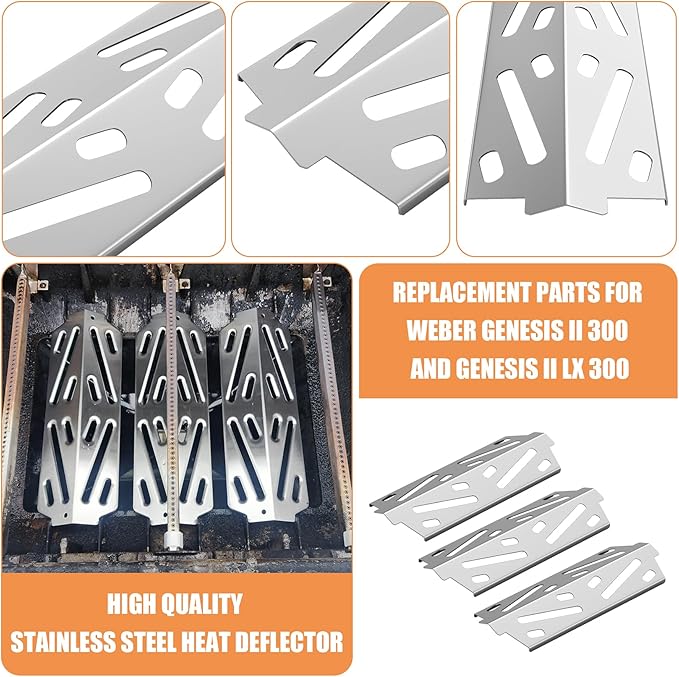 Grill Replacement Parts for Weber Genesis II 300, Genesis II LX 300, Genesis II E&S Series Gas Grills, Grill Parts for Weber Cooking Grates Flavorizer Bars Heat Deflectors 66095 66802 66032 66795