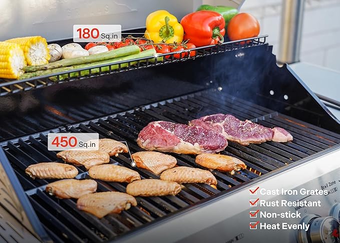 Monument Grills 4+1 Burner Natural Gas Grill with Hose, 50,000 BTU Stainless Steel Outdoor Patio Barbecue Grill with Smoker Box, Fast Heating, Knob Control, M415BZNG