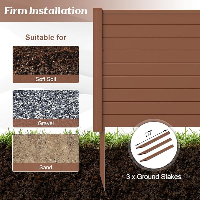 Giantex 2 Panels Air Conditioner Fence, 48''W x 36''H Outdoor Privacy Screen with 3 Stakes, Decorative Trash Can Enclosure, PVC Vinyl Freestanding Fences for Garden Lawn AC Unit Pool Pump, Brown