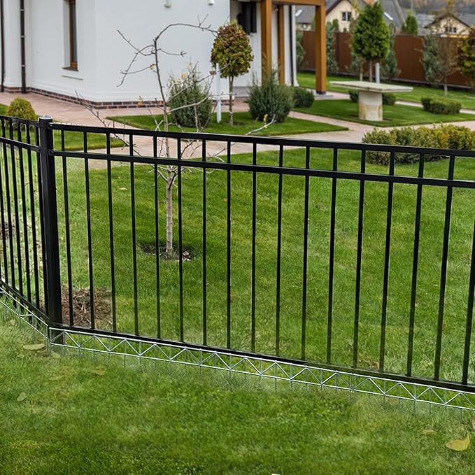 10 Pack 32" L x 10" H Animal Barrier Fence, No Dig Fence Patented Product, 5.5mm Galvanized Stakes with 2.1" Spacing, Anti Digging for Dogs Outdoor Yard Patio, Total 26.6Ft(L) X 10in(H) Silver