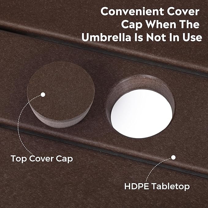 Costaelm Outdoor Bar Table, 42" Counter Height Square Patio Cocktail Bar Table with Umbrella Hole, Patio Bistro Dining Pub Table for Front Porch Deck Backyard Garden, Dark Brown