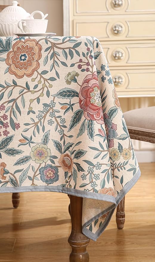 Designer Vintage Linen Rectangle Tablecloth,William Morris Floral Table Cloth with Colorful Pattern,Decor Table Cover for Kitchen,Dining,Thanksgiving,Christmas,63"*87"-Flowershadow a