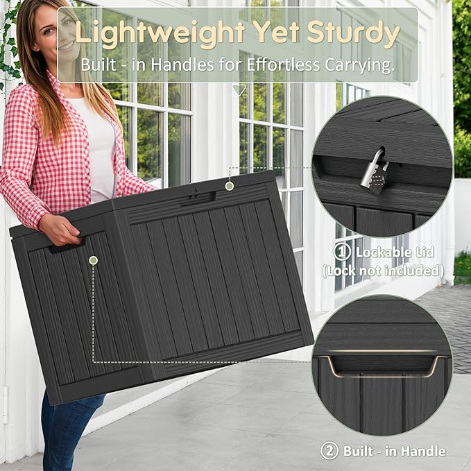 45 Gallon Outdoor Storage Deck Box Waterproof,Garden Tool,Backyard Cushion,Poolside Storage,Small Delivery Boxes for Outside,UV-Resistant & All-Weather,Wood-like Striped BLack
