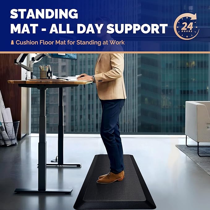 FEATOL Anti Fatigue Mat for Standing, 9/10 Extra Thick Ergonomic Standing Desk Mat, Comfort & Durable Memory Foam Standing Mat at Home,Office All Day (24" x 70", Black, 1PC)