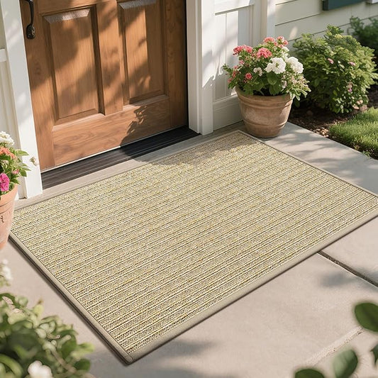 Front Door Mat 31"x47", Heavy Duty Waterproof Dirt Trapping Non-Slip Doormats, Low Profile Entrance Mats for Front Indoor/Outdoor, Brown