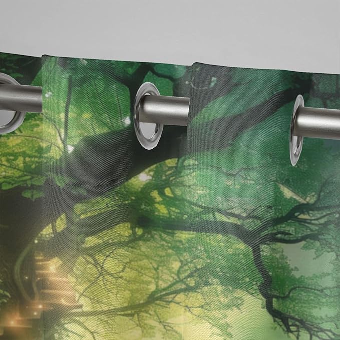 Fantasy Theme Outdoor Curtains for Patio Waterproof,Forest Pattern,UV and Fade Resistant Outside Curtains for Gazebo, Front Porch, Pergola,Set of 2 Panels,W42 x L84,Green