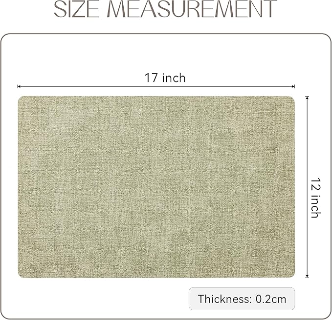 Romanstile Vinyl Placemats Set of 8-12 X 17 Inch - Heat Resistant Place Mats 100% Waterproof Oilproof Wipeable Reversible Faux Leather Table Mats for Kitchen, Dining, Party, Outdoor, Grass Green